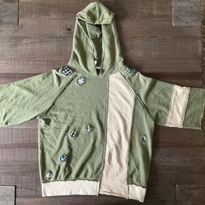 Easel Women’s Green and Cream Patchwork Hoodie